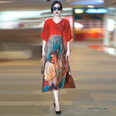 复古连衣裙高档优雅气质宽松遮肉大码 2025夏季 新款 桑蚕丝减龄长裙