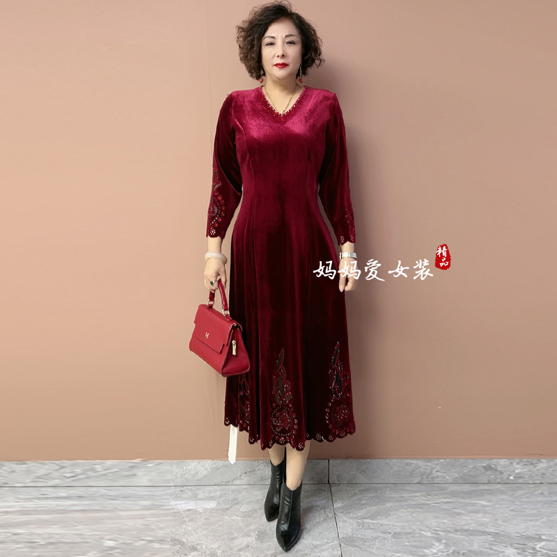 喜婆婆婚宴礼服连衣裙高档丝绒裙