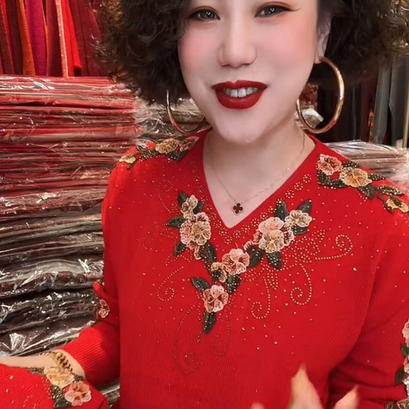高品质!秋冬刺绣焦麻针织打底衫