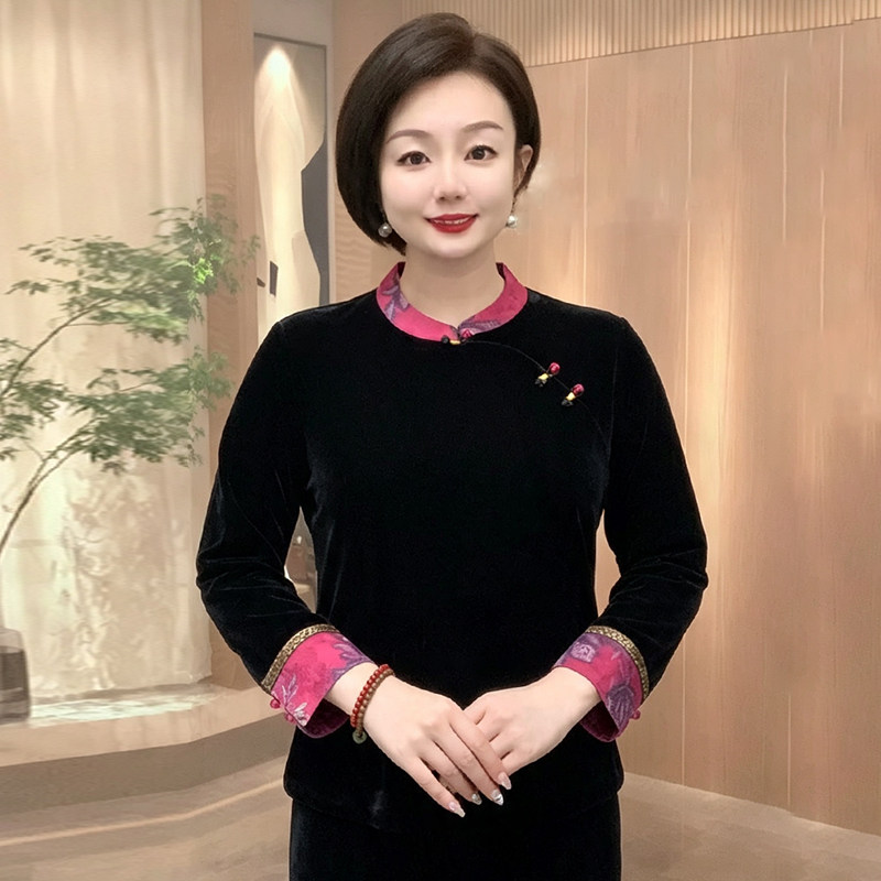 高品质!新中式国风妈妈丝绒上衣