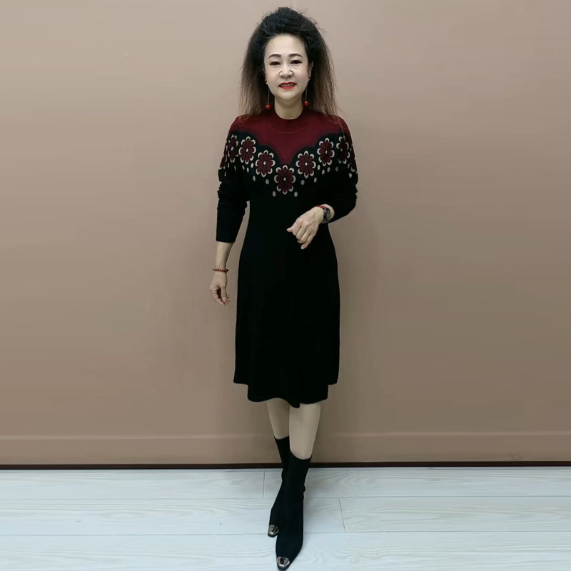 高品质!妈妈针织连衣裙减龄长裙