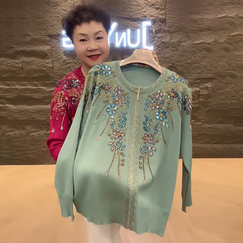 高品质！重工镶钻针织开衫外套女