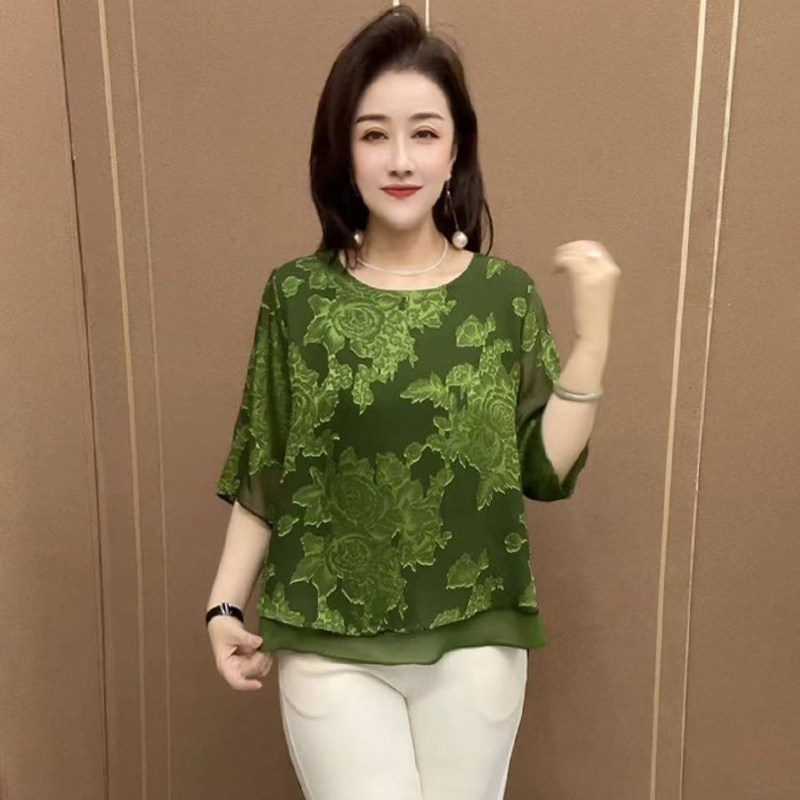 时尚真丝提花假两件妈妈减龄上衣
