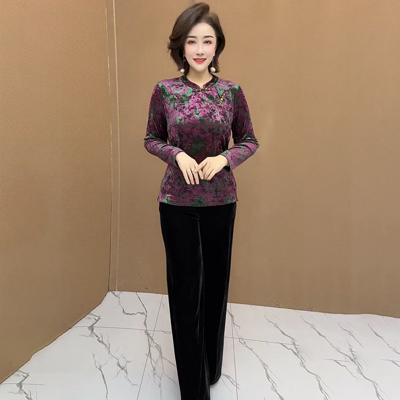 高品质!新中式妈妈丝绒打底小衫