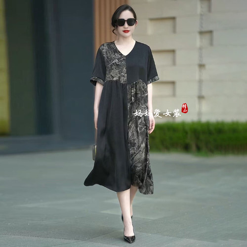 大码200斤真丝复古显瘦连衣裙