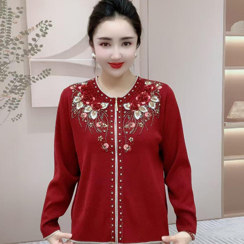 高品质！牡丹花刺绣妈妈针织开衫