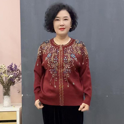 高品质！重工镶钻休闲妈妈外套