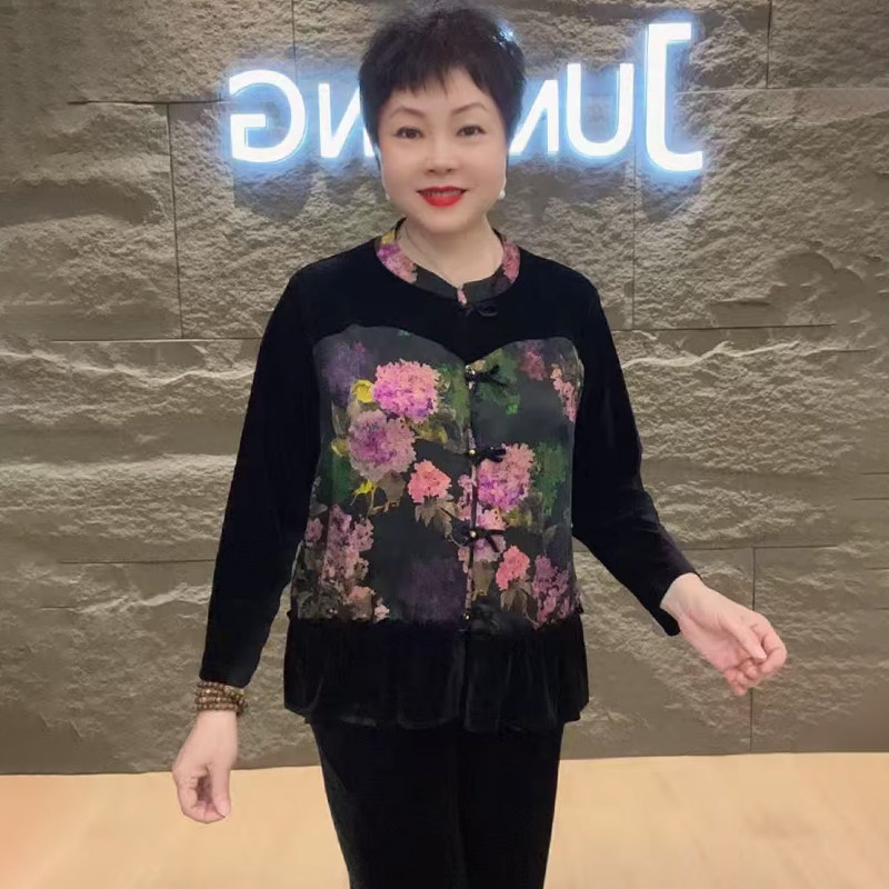 高品质！国风丝绒花色开衫外套女
