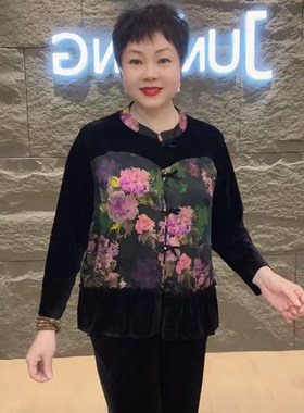 高品质！国风丝绒花色开衫外套女