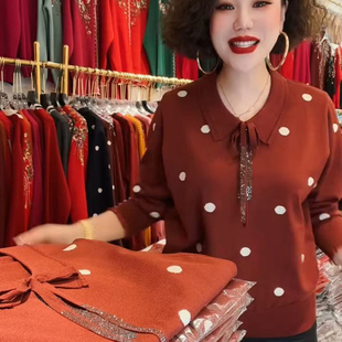 高级感时尚点点衬衫女POLO领外穿毛衣年轻妈妈遮肉洋气打底上衣女