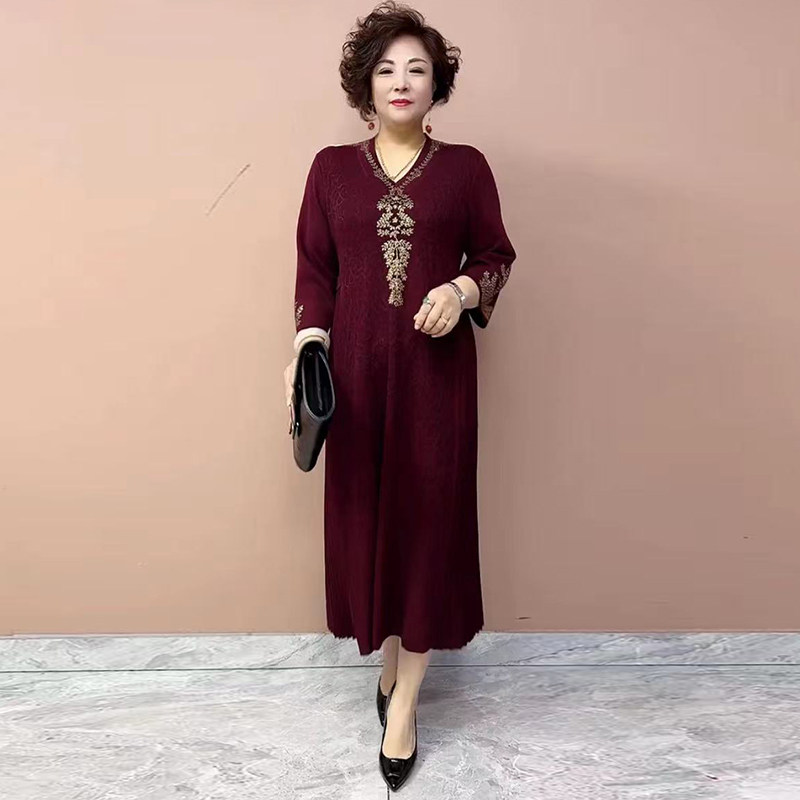 针织大码连衣裙气质妈妈长裙子