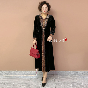 2025秋冬新款 丝绒气质假两件连衣裙收腰显瘦遮肉洋气年轻妈妈长裙