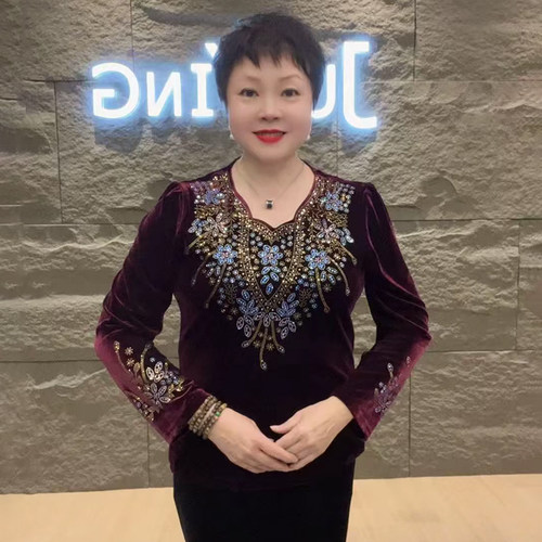 高品质！中老年妈妈重工烫钻小衫
