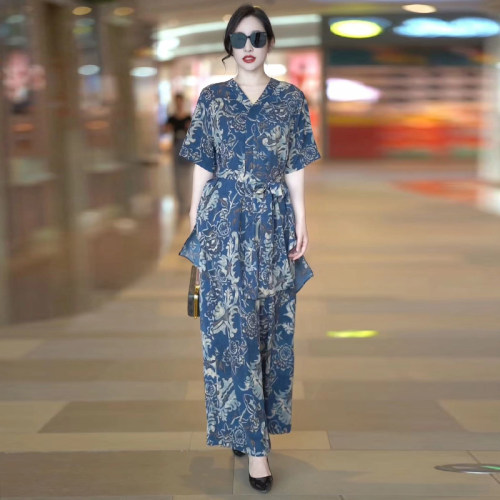 气质妈妈真丝套装时尚大码两件套