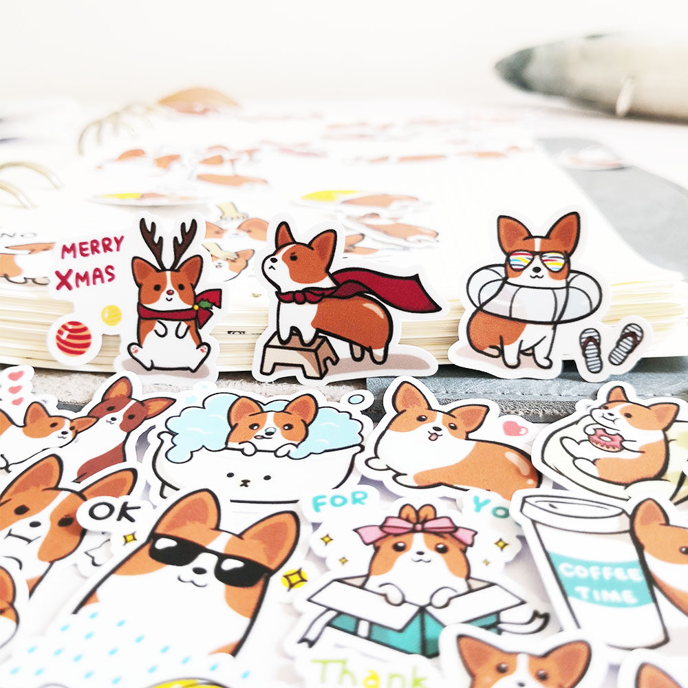 创意手帐 可爱呆萌柯基狗系列日记本手机电脑装饰diy卡通贴纸40枚
