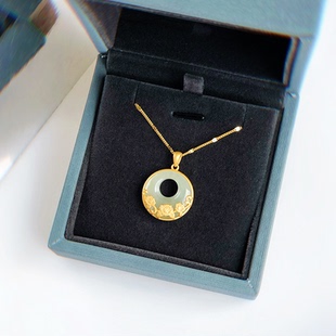 和田玉平安扣吊坠玉石项链女纯银金镶玉锁送妈妈老婆母亲节礼物