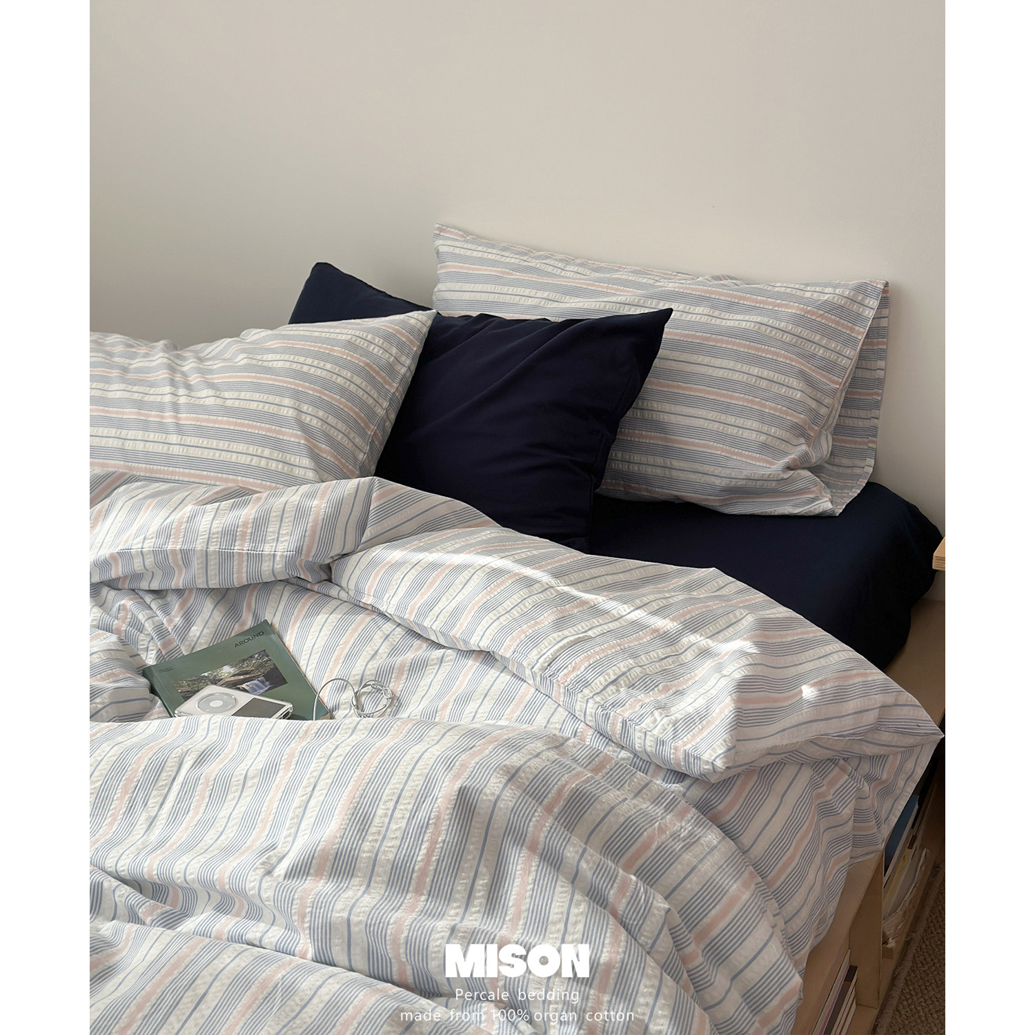 弥生海盐蓝泡泡色织水洗棉四件套 全棉纯棉4件套床单床笠北欧简约,床上用品,床品套件/四件套/多件套,淘宝优惠券,粉丝福利购,淘宝优惠卷