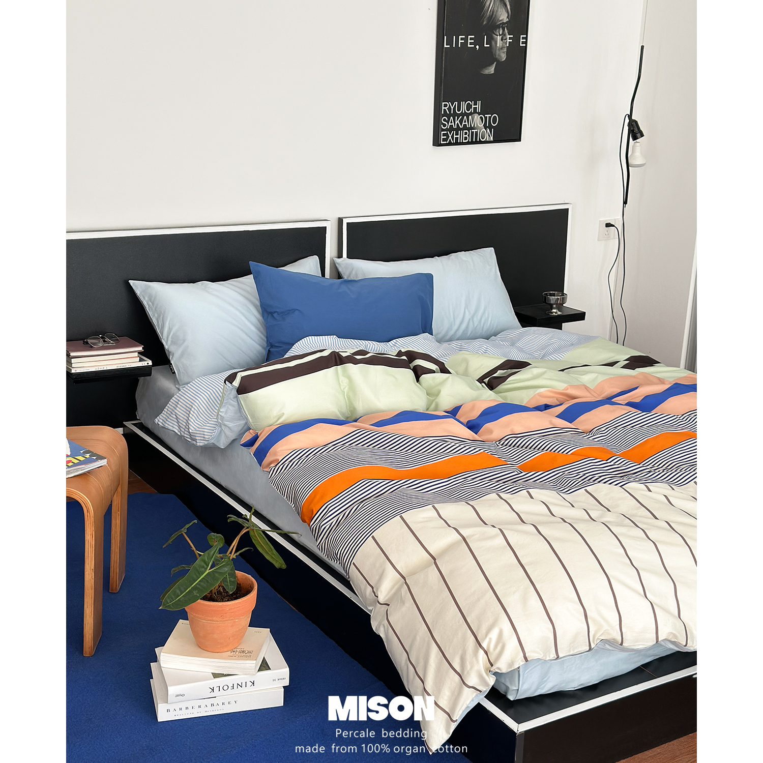 蓝调海港全棉床上用品四件套 纯棉床单床笠款4件套北欧简约包豪斯