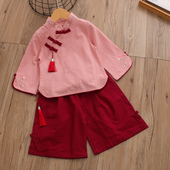 女童中国民国风学生装 2026春夏儿童宝宝学院风表演套 棉麻汉服唐装