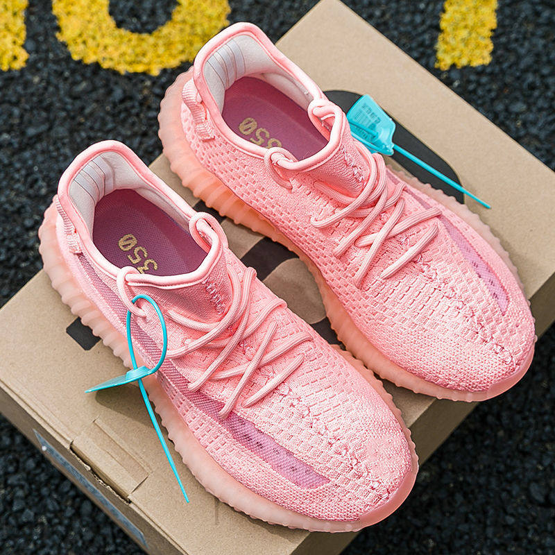 椰子鞋350v2正版荧光粉满天星真爆情侣潮鞋运动鞋透气休闲跑步鞋