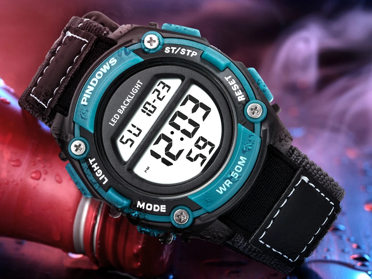 帆布编织带手表拼道时新款男士学生多功能夜光防水时尚亲肤电子表