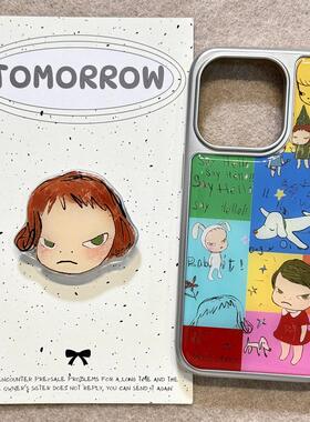 彩色涂鸦苹果16promax滴胶iphoen15/14可爱支架13手机壳