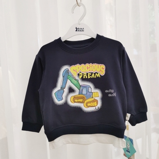 春秋季衣拉拉瑁恩瑁爱男童纯绵长袖休闲百搭圆领薄款卫衣上衣