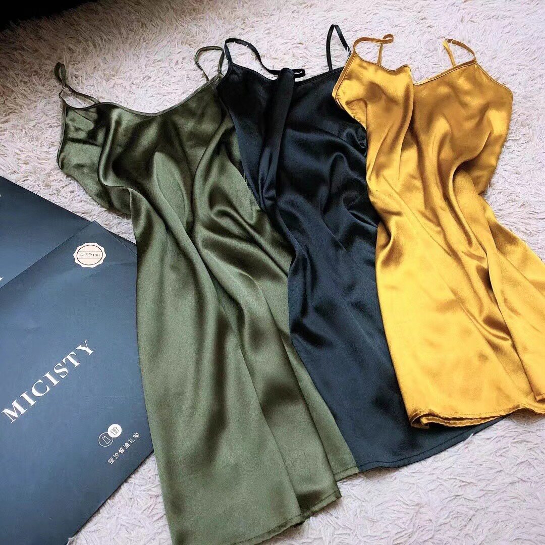 密汐皙迪micisty福利吊带睡裙v领百搭睡衣夏季冰丝性感纯色正品