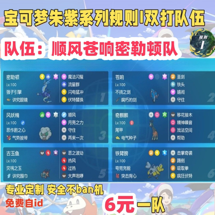 switch宝可梦朱紫规则I双打队伍顺风苍响密勒顿队免费自id6元一队