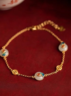 和田玉古法金手链女祥云