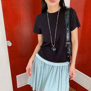 波浪下摆拼接T恤休闲圆领上衣女 小喜家 春夏新款 短袖 女浪花朵朵