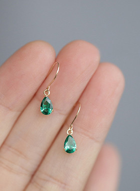 祖母绿小水滴 洋气法式设计14K包金优雅女神简约ins火 厂家包邮