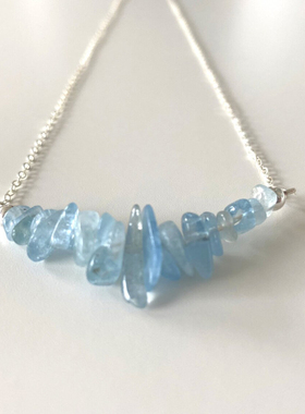 天然海蓝宝宝石锁骨项链纯银ins