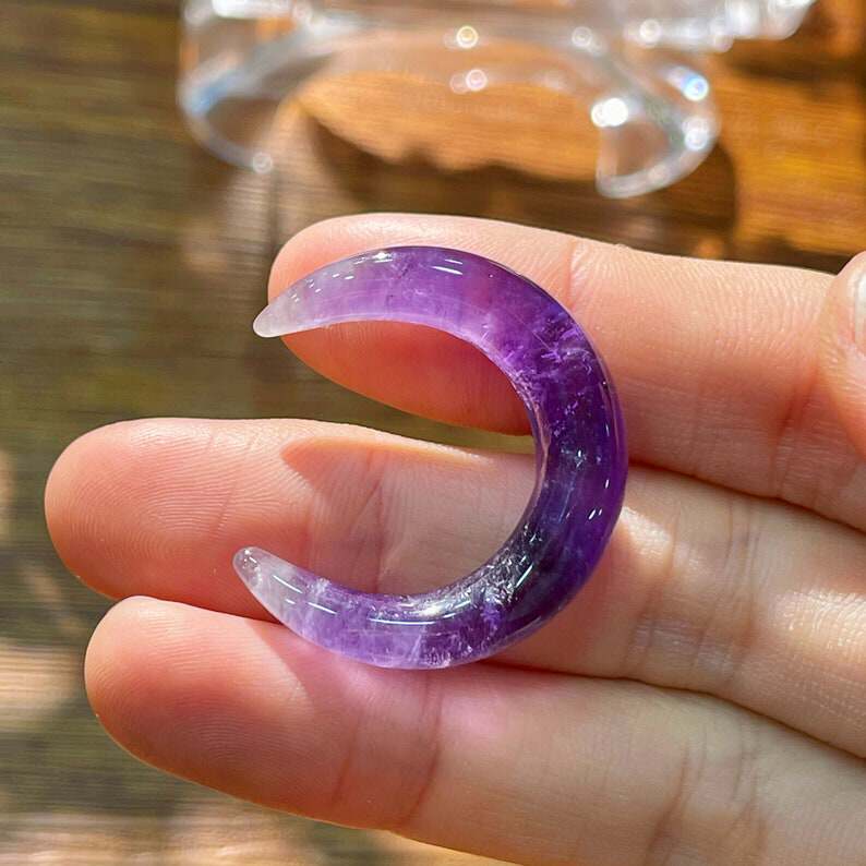 弯弯月牙 天然水晶雕刻吊坠项链 紫水晶东陵玉简约气质百搭男女