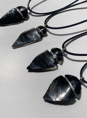 复古箭头天然黑曜石项链