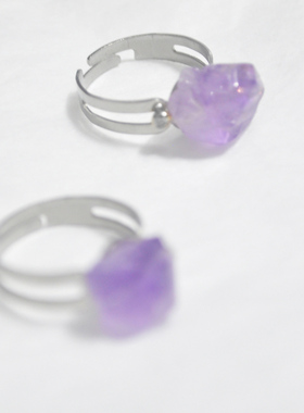 天然紫水晶原石戒指不变色