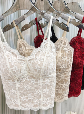 米娅林6099秋冬新款法式蕾丝吊带背心女内搭外穿带胸垫内衣抹胸
