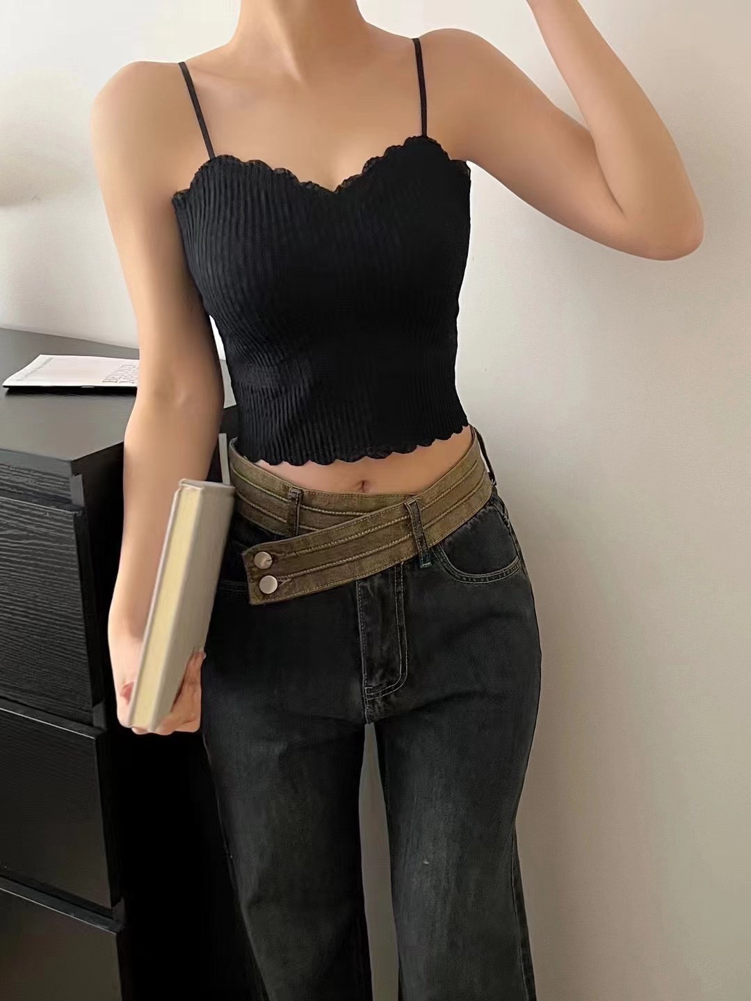 黛美芮089细肩带蕾丝背心镂空美背内衣防走光抹胸裹胸纯欲小吊带