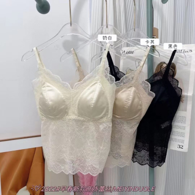 2822网红款吊带背心女蕾丝内搭百搭美背抹胸女一体杯无痕打底上衣