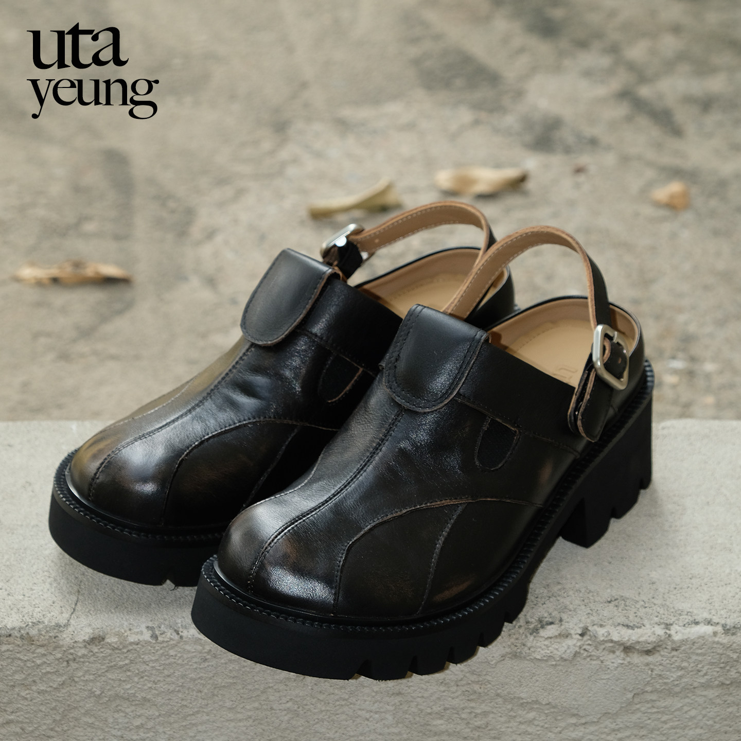 utayeung 双子星半拖 原创设计师两穿一脚蹬翘头女厚底增高鞋,女鞋,包头拖,淘宝优惠券,粉丝福利购,淘宝优惠卷