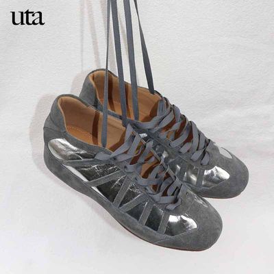 uta 可颂单鞋 新品 复古原创设计师内增高绑带阿甘手工真皮女鞋