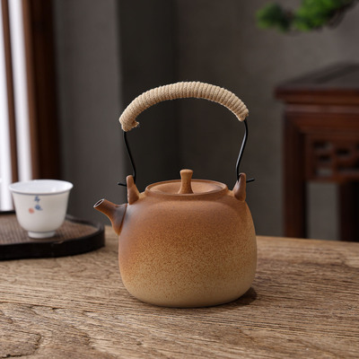 惠泽轩原矿土白泥壶新中式煮水陶壶明火提梁煮茶壶围炉煮茶烧水壶
