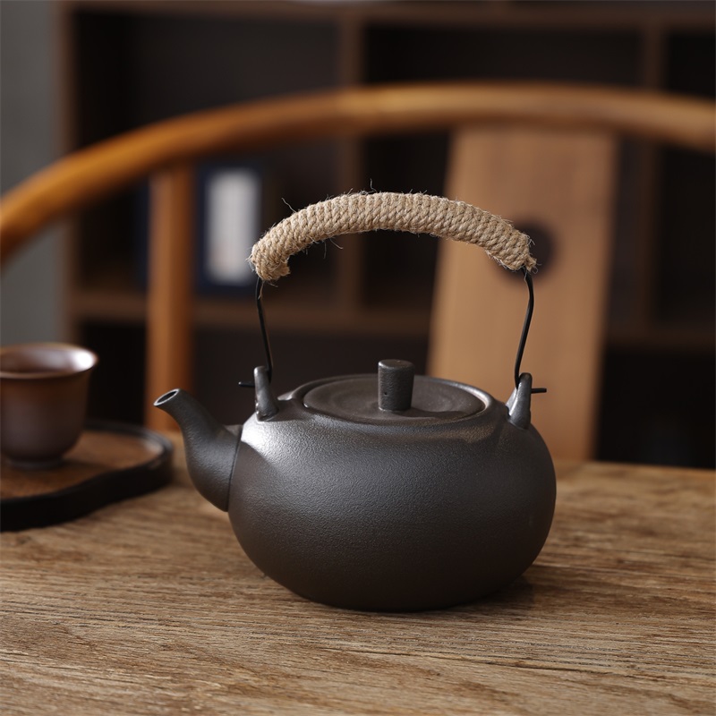 家用煮茶壶围炉煮茶黑岩釉煮水陶壶电陶炉烧水粗陶壶炭炉功夫茶具