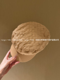 GingerM 100%亚麻报童帽手缝钻饰贵气高级海军帽黑色卡其 早秋新