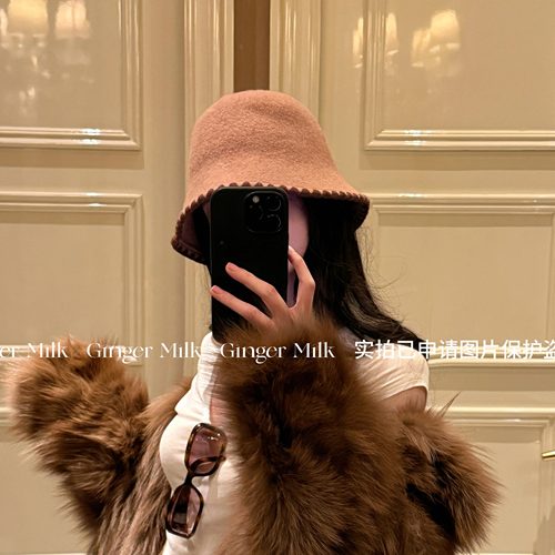 Ginger Milk新 软黄金100%羊毛盆帽休闲嬉皮士时髦显脸小渔夫帽