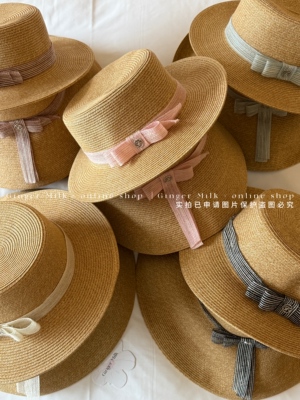 GingerMilk春夏新 五色两版本蝴蝶结平顶帽大檐盆帽度假百搭遮阳