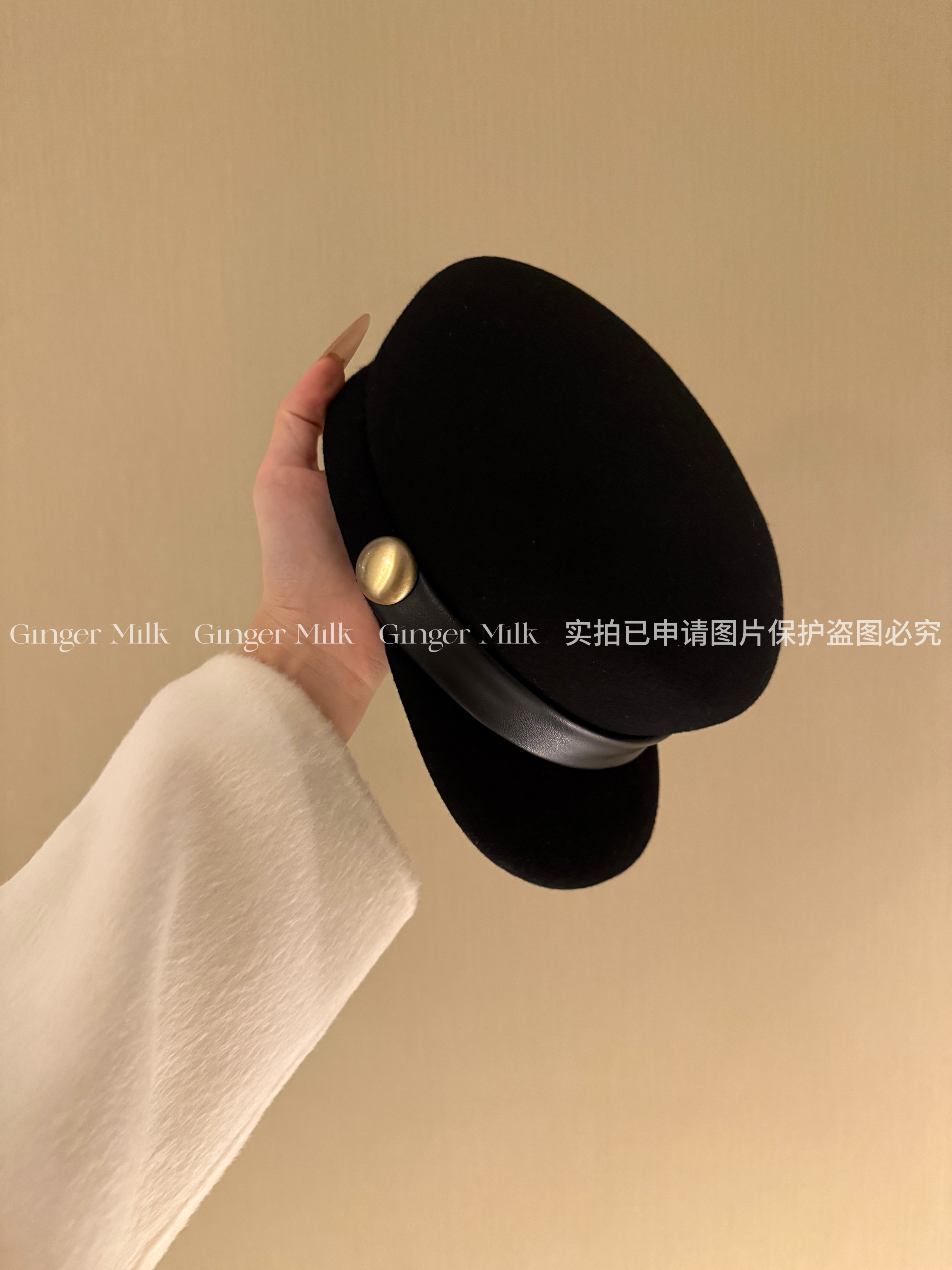 Ginger Milk秋冬新款 好版型羊毛短檐马术帽百搭时髦礼帽图片