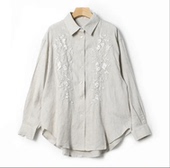 衣长75起 TZ2515 小李不讲李呀 慵懒风钉珠亚麻刺绣衬衫