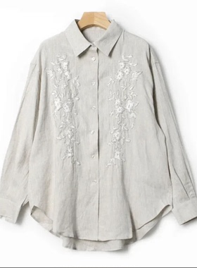 【小李不讲李呀】慵懒风钉珠亚麻刺绣衬衫TZ2515-衣长75起