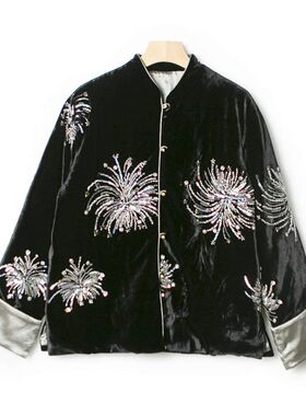 【小李不讲李呀】手工钉珠蝴蝶烟花国风棉服外套WT3012-衣长63起